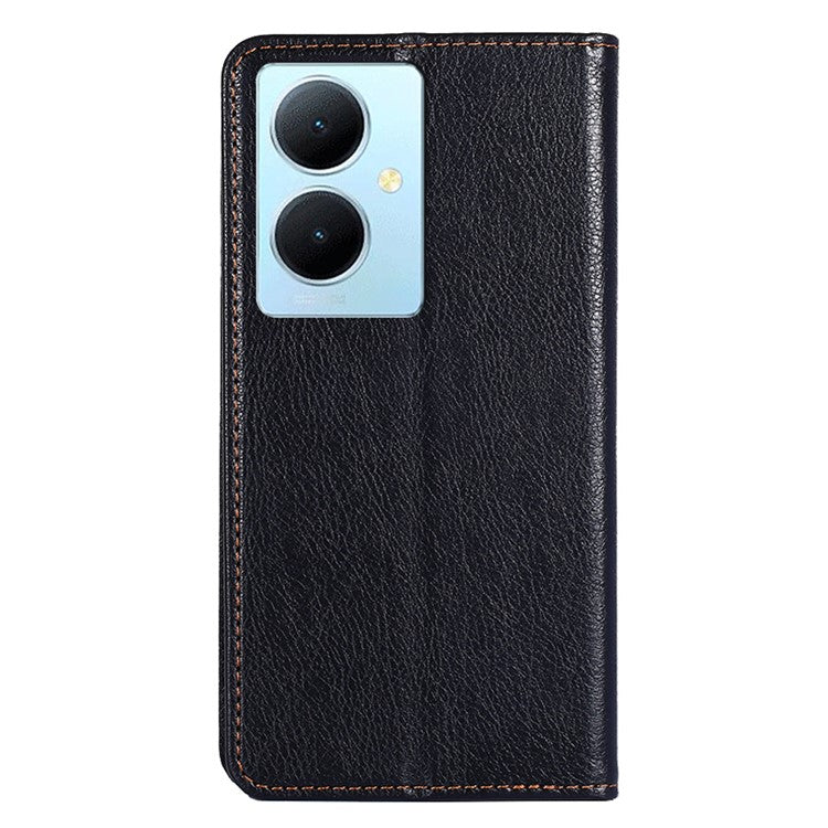 For vivo Y78+ 5G Solid Color Wallet PU Leather Case Stand Magnetic Closure Phone Cover - Black