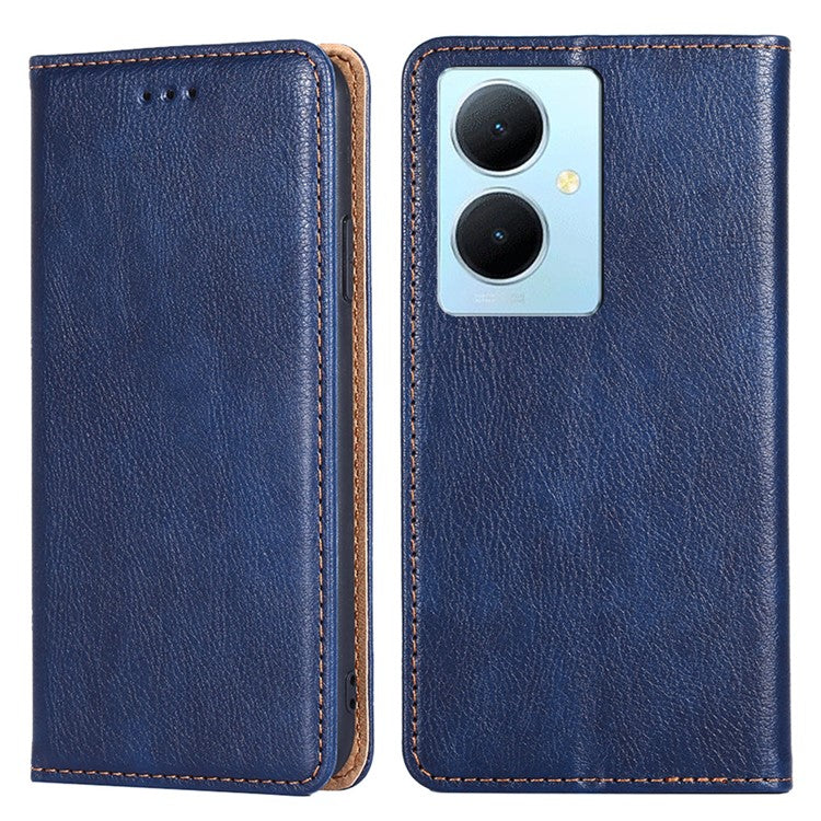 For vivo Y78+ 5G Solid Color Wallet PU Leather Case Stand Magnetic Closure Phone Cover - Blue