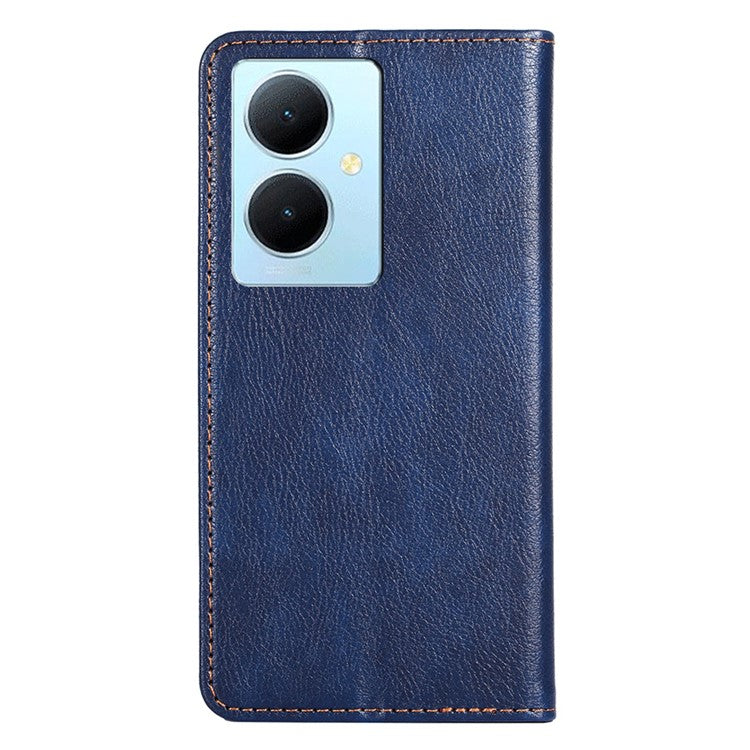 For vivo Y78+ 5G Solid Color Wallet PU Leather Case Stand Magnetic Closure Phone Cover - Blue