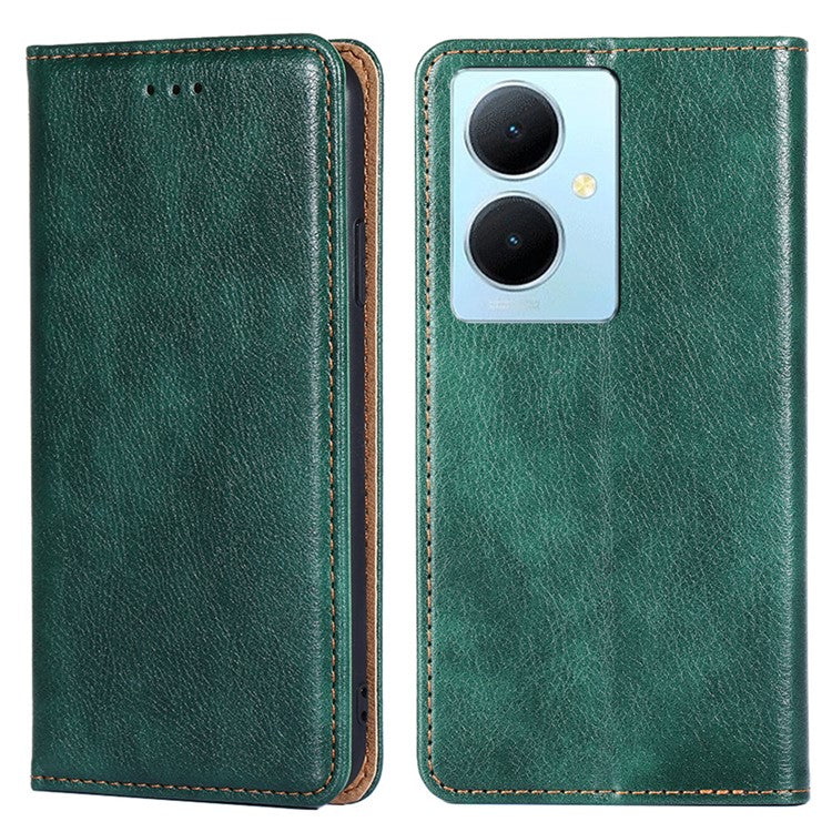 For vivo Y78+ 5G Solid Color Wallet PU Leather Case Stand Magnetic Closure Phone Cover - Green