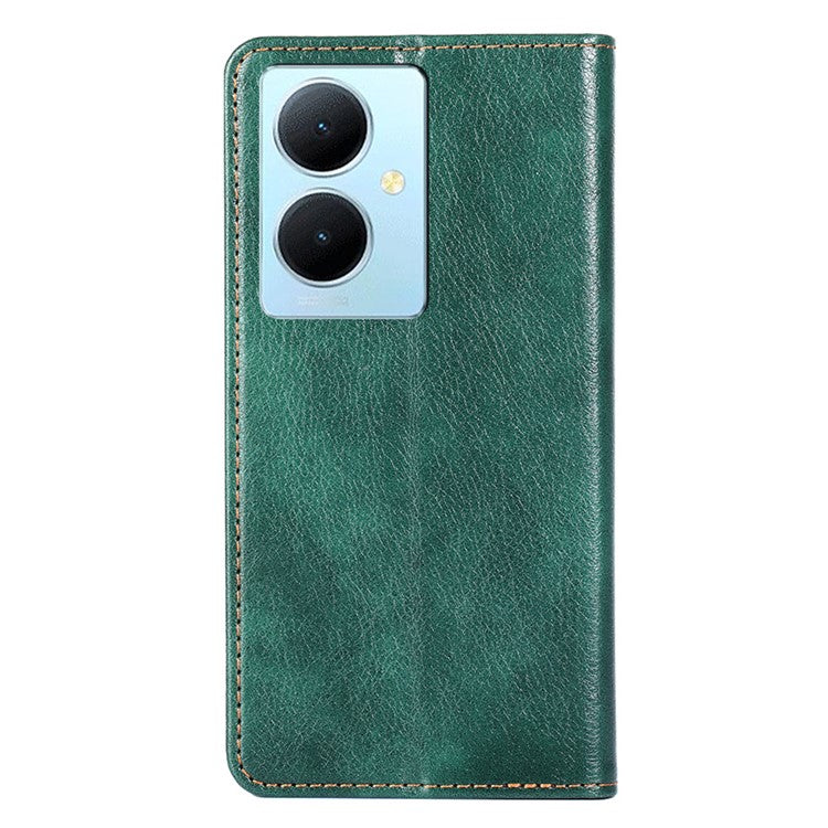 For vivo Y78+ 5G Solid Color Wallet PU Leather Case Stand Magnetic Closure Phone Cover - Green