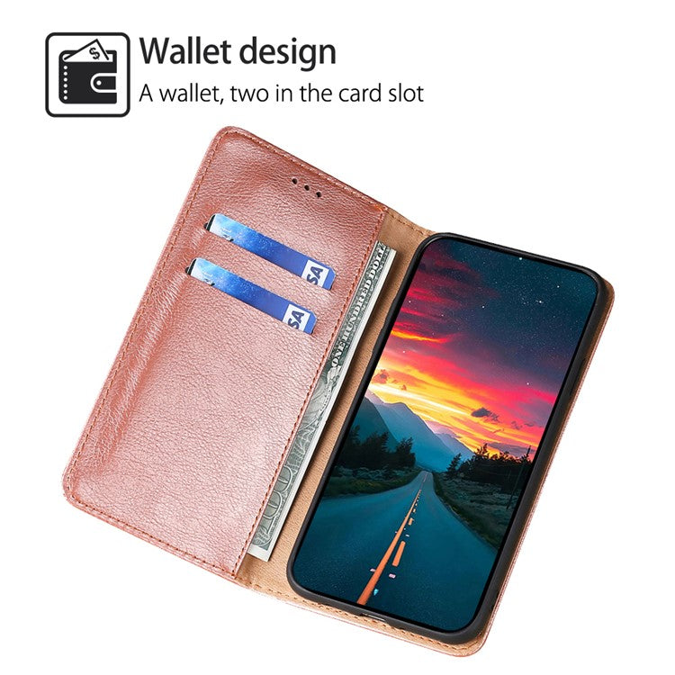 For vivo Y78+ 5G Solid Color Wallet PU Leather Case Stand Magnetic Closure Phone Cover - Rose Gold