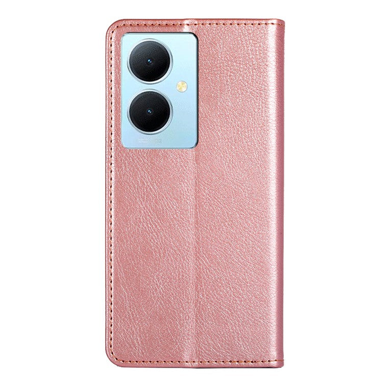 For vivo Y78+ 5G Solid Color Wallet PU Leather Case Stand Magnetic Closure Phone Cover - Rose Gold