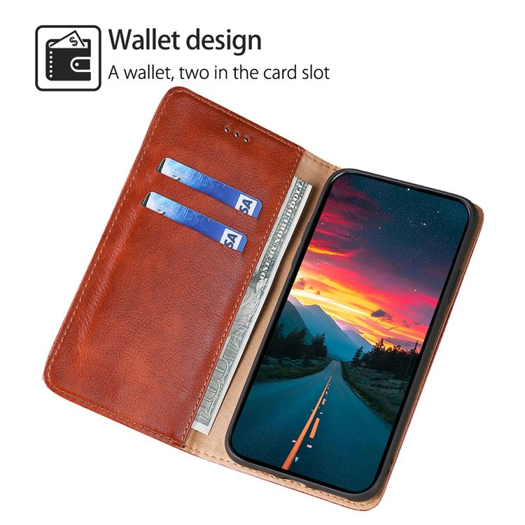 For vivo Y78+ 5G Solid Color Wallet PU Leather Case Stand Magnetic Closure Phone Cover - Brown