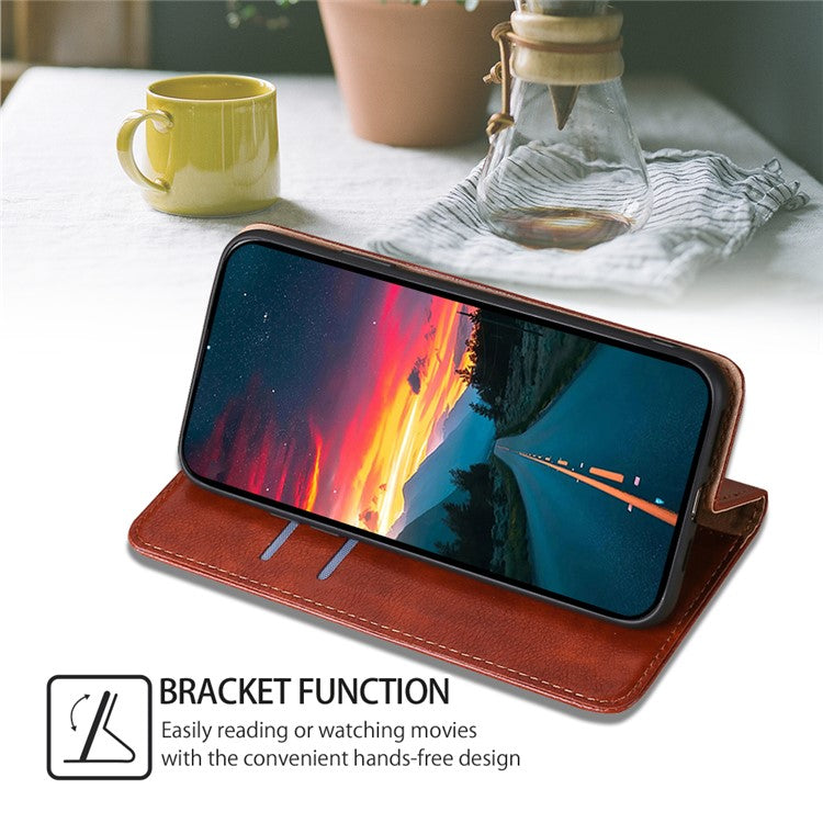 For vivo Y78+ 5G Solid Color Wallet PU Leather Case Stand Magnetic Closure Phone Cover - Brown