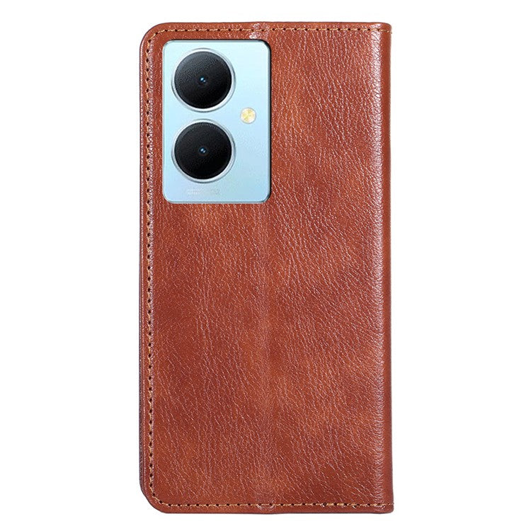 For vivo Y78+ 5G Solid Color Wallet PU Leather Case Stand Magnetic Closure Phone Cover - Brown