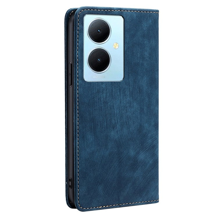 For vivo Y78+ 5G RFID Blocking Wallet PU Leather Phone Case Magnetic Stand Phone Cover - Blue