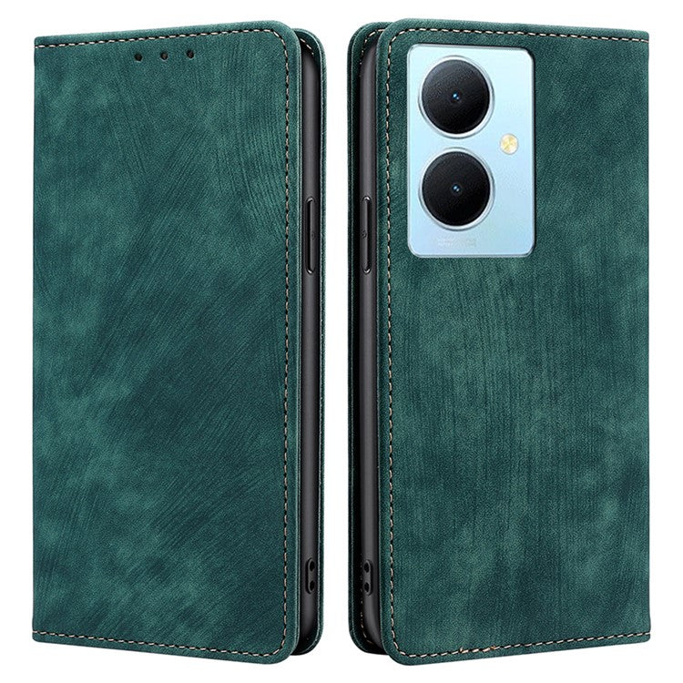 For vivo Y78+ 5G RFID Blocking Wallet PU Leather Phone Case Magnetic Stand Phone Cover - Green