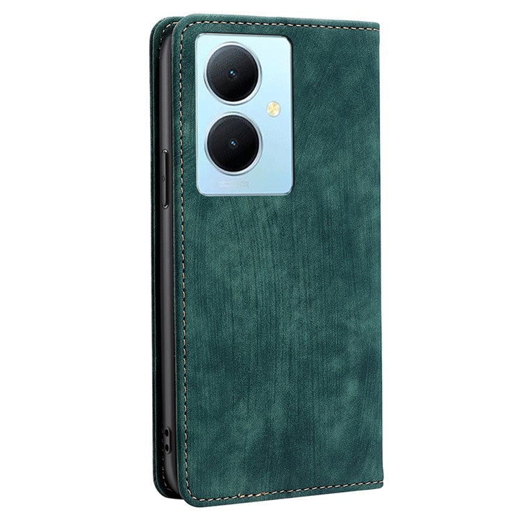 For vivo Y78+ 5G RFID Blocking Wallet PU Leather Phone Case Magnetic Stand Phone Cover - Green