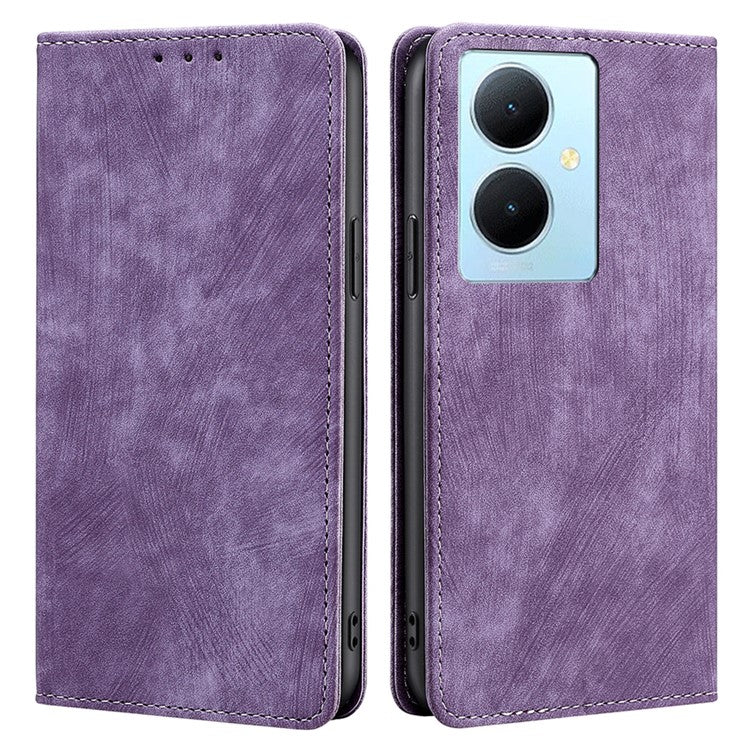 For vivo Y78+ 5G RFID Blocking Wallet PU Leather Phone Case Magnetic Stand Phone Cover - Purple