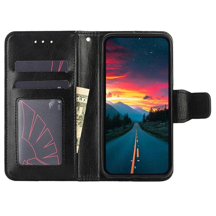 Anti-Scratch Textured Leather Wallet Case for vivo Y78+ 5G Stand Cover Shockproof Phone Protector - Black