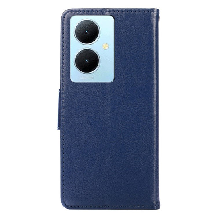 Anti-Scratch Textured Leather Wallet Case for vivo Y78+ 5G Stand Cover Shockproof Phone Protector - Sapphire