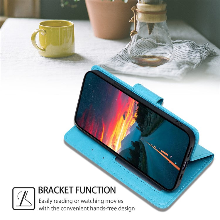 Anti-Scratch Textured Leather Wallet Case for vivo Y78+ 5G Stand Cover Shockproof Phone Protector - Baby Blue