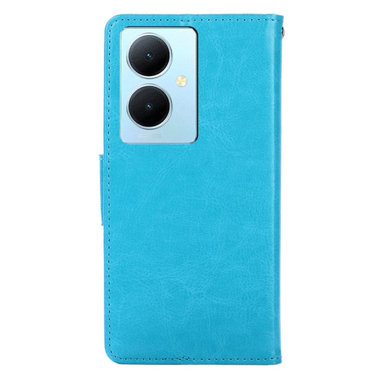 Anti-Scratch Textured Leather Wallet Case for vivo Y78+ 5G Stand Cover Shockproof Phone Protector - Baby Blue