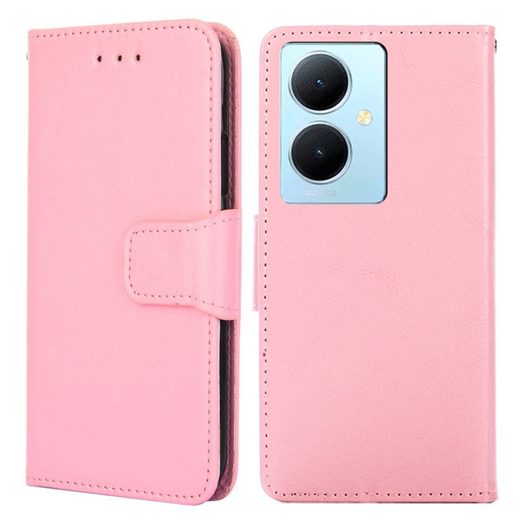 Anti-Scratch Textured Leather Wallet Case for vivo Y78+ 5G Stand Cover Shockproof Phone Protector - Pink