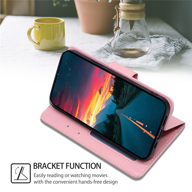 Anti-Scratch Textured Leather Wallet Case for vivo Y78+ 5G Stand Cover Shockproof Phone Protector - Pink