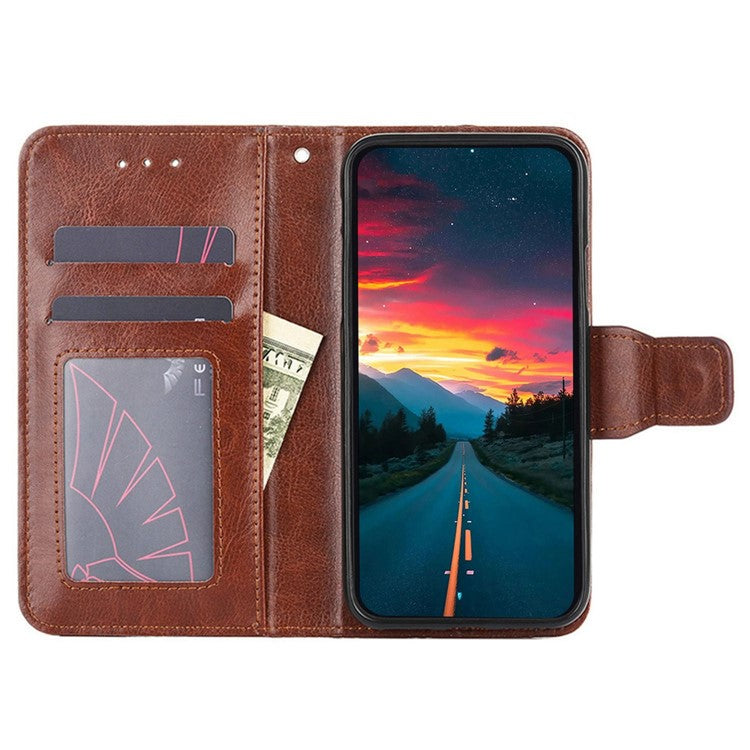 Anti-Scratch Textured Leather Wallet Case for vivo Y78+ 5G Stand Cover Shockproof Phone Protector - Brown