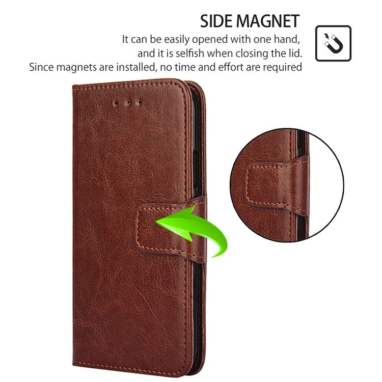 Anti-Scratch Textured Leather Wallet Case for vivo Y78+ 5G Stand Cover Shockproof Phone Protector - Brown