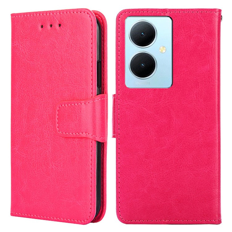 Anti-Scratch Textured Leather Wallet Case for vivo Y78+ 5G Stand Cover Shockproof Phone Protector - Rose