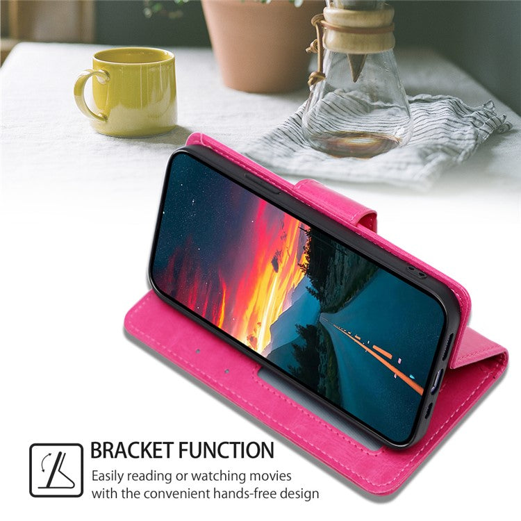 Anti-Scratch Textured Leather Wallet Case for vivo Y78+ 5G Stand Cover Shockproof Phone Protector - Rose