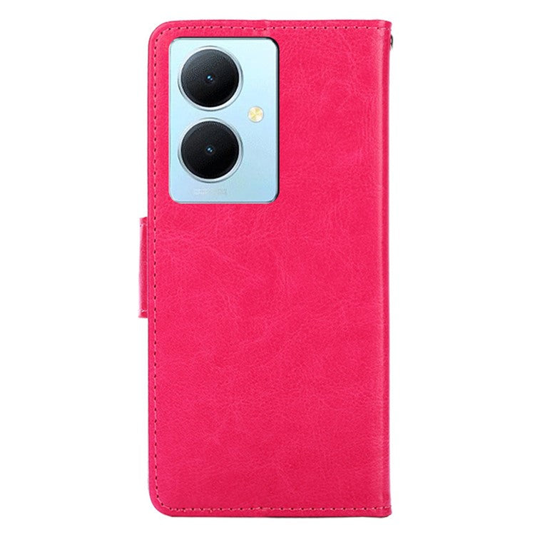 Anti-Scratch Textured Leather Wallet Case for vivo Y78+ 5G Stand Cover Shockproof Phone Protector - Rose