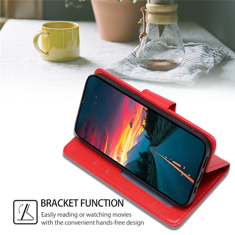 Anti-Scratch Textured Leather Wallet Case for vivo Y78+ 5G Stand Cover Shockproof Phone Protector - Red