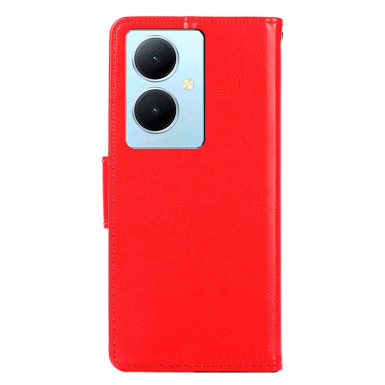 Anti-Scratch Textured Leather Wallet Case for vivo Y78+ 5G Stand Cover Shockproof Phone Protector - Red