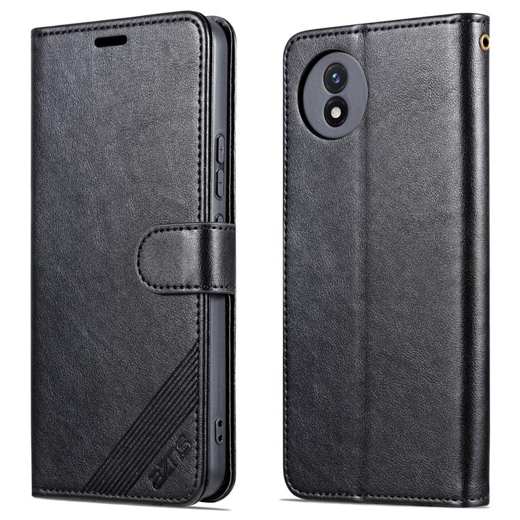 AZNS For vivo Y02 4G / Y02A 4G / Y11 (2023) PU Leather Protective Shell Stand Phone Wallet Case - Black