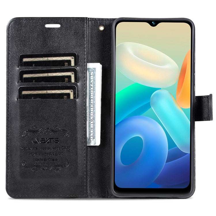 AZNS For vivo Y02 4G / Y02A 4G / Y11 (2023) PU Leather Protective Shell Stand Phone Wallet Case - Black