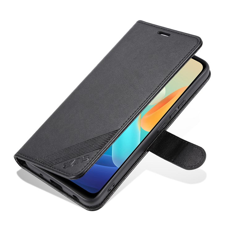 AZNS For vivo Y02 4G / Y02A 4G / Y11 (2023) PU Leather Protective Shell Stand Phone Wallet Case - Black