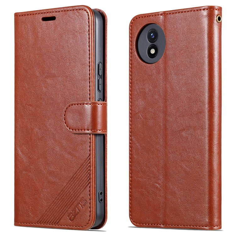 AZNS For vivo Y02 4G / Y02A 4G / Y11 (2023) PU Leather Protective Shell Stand Phone Wallet Case - Brown