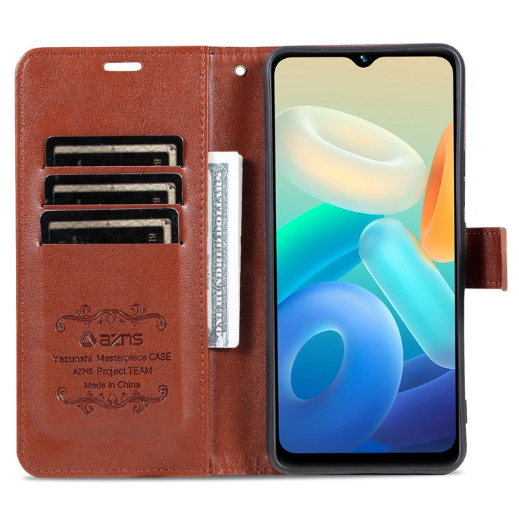 AZNS For vivo Y02 4G / Y02A 4G / Y11 (2023) PU Leather Protective Shell Stand Phone Wallet Case - Brown