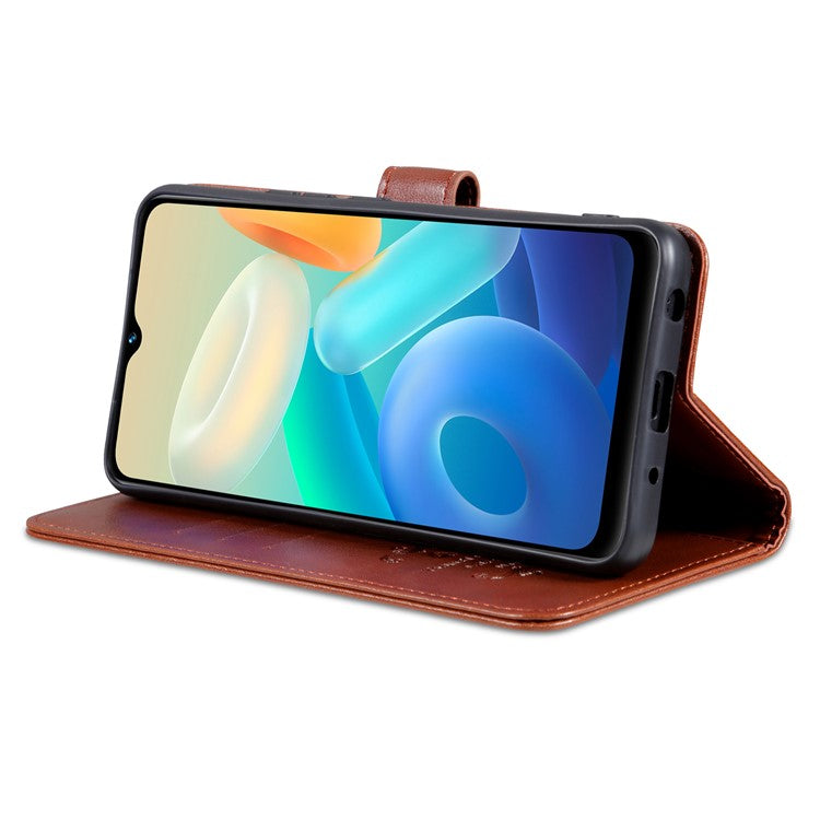 AZNS For vivo Y02 4G / Y02A 4G / Y11 (2023) PU Leather Protective Shell Stand Phone Wallet Case - Brown