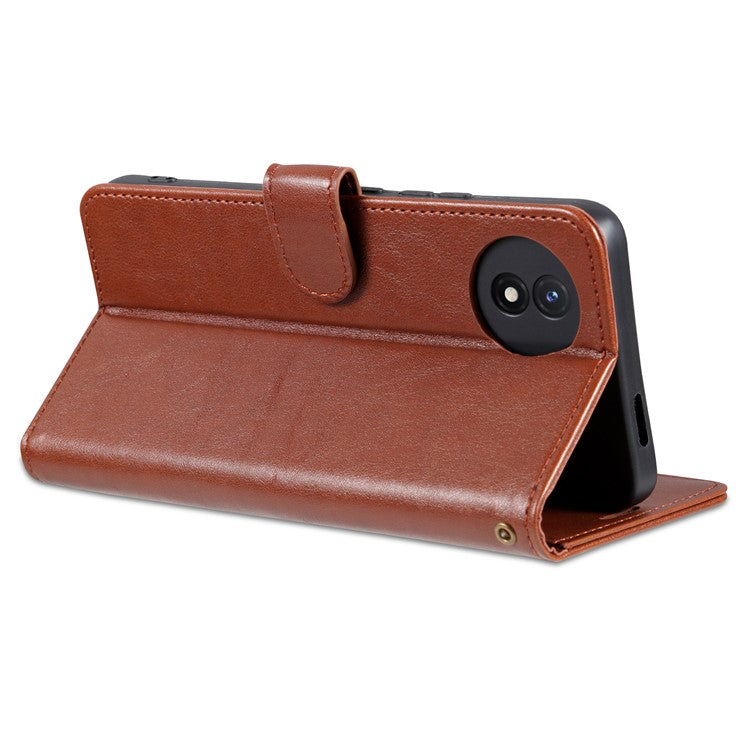 AZNS For vivo Y02 4G / Y02A 4G / Y11 (2023) PU Leather Protective Shell Stand Phone Wallet Case - Brown