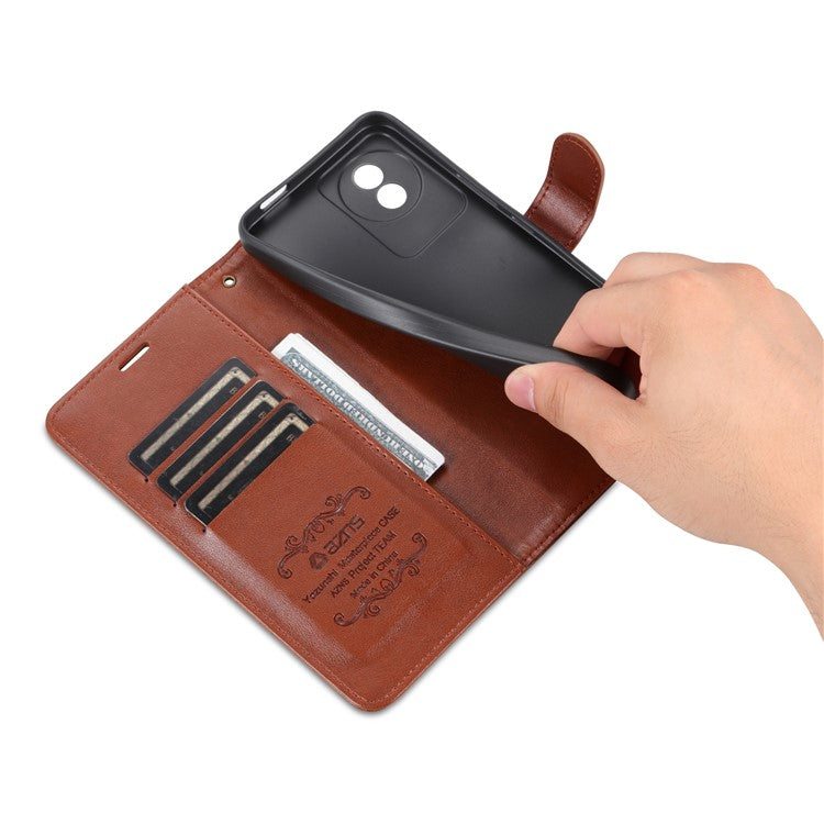 AZNS For vivo Y02 4G / Y02A 4G / Y11 (2023) PU Leather Protective Shell Stand Phone Wallet Case - Brown