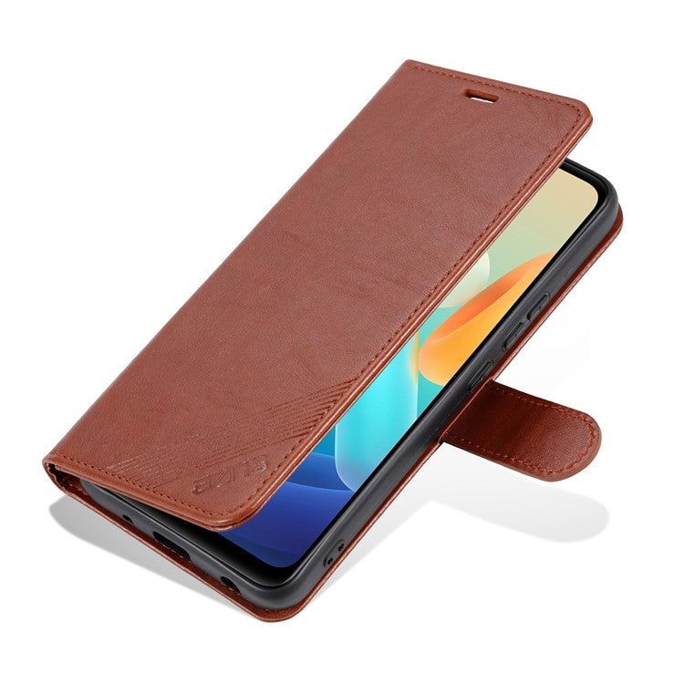 AZNS For vivo Y02 4G / Y02A 4G / Y11 (2023) PU Leather Protective Shell Stand Phone Wallet Case - Brown