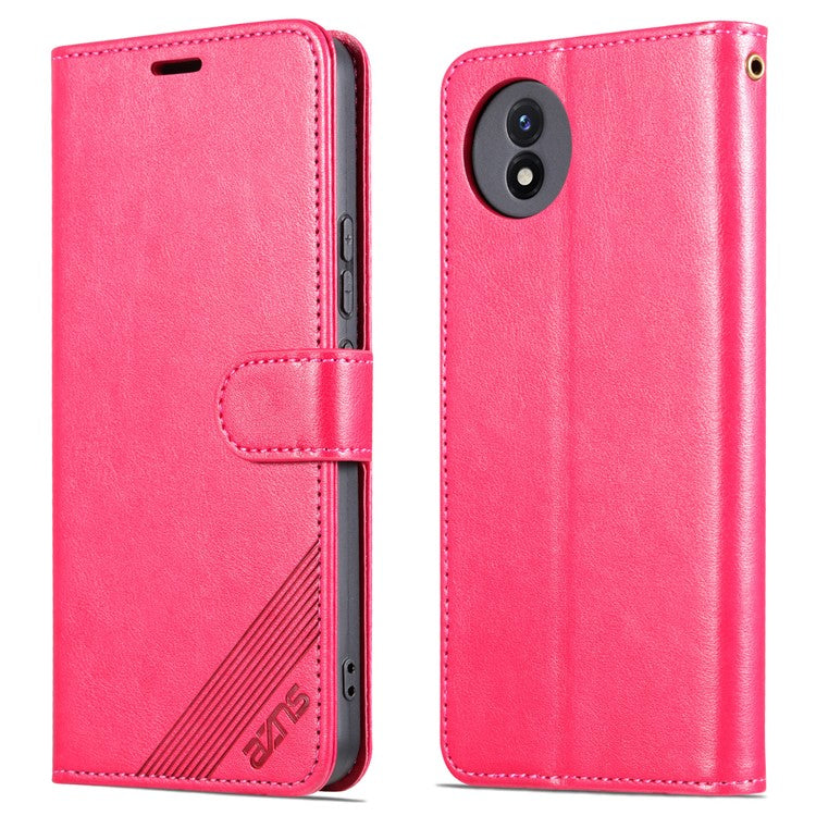 AZNS For vivo Y02 4G / Y02A 4G / Y11 (2023) PU Leather Protective Shell Stand Phone Wallet Case - Red