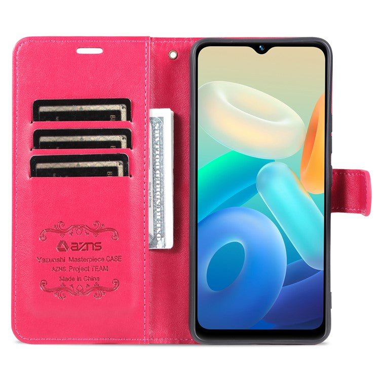 AZNS For vivo Y02 4G / Y02A 4G / Y11 (2023) PU Leather Protective Shell Stand Phone Wallet Case - Red