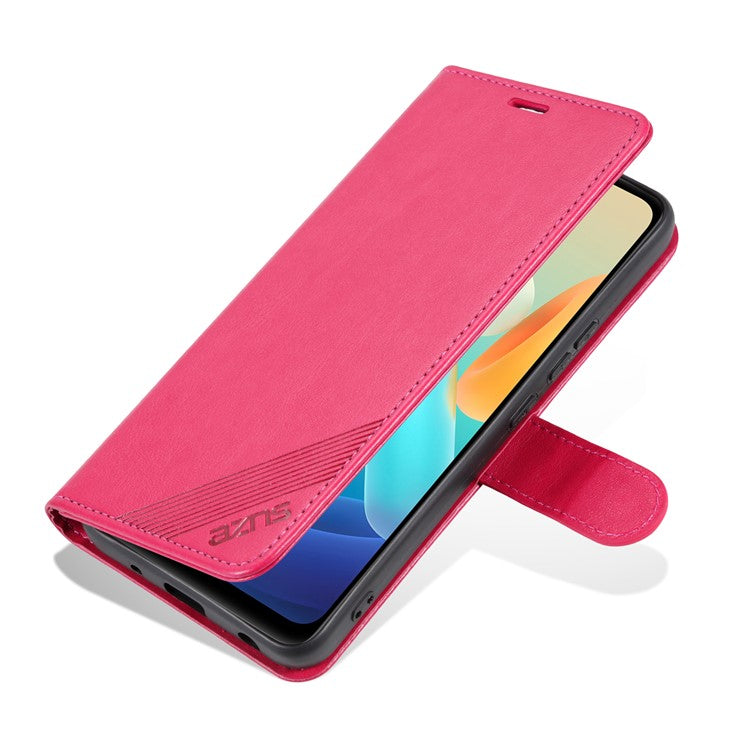 AZNS For vivo Y02 4G / Y02A 4G / Y11 (2023) PU Leather Protective Shell Stand Phone Wallet Case - Red