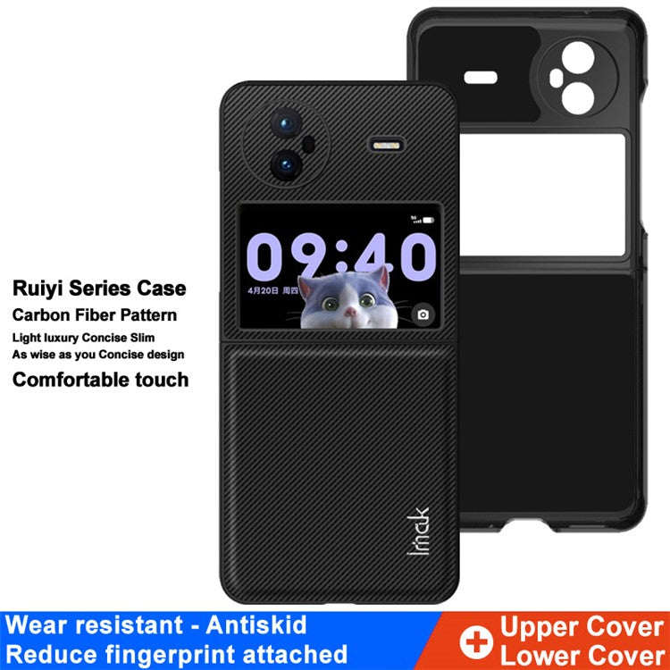 IMAK Ruiyi Series for vivo X Flip PU Leather + PC Phone Case Two-Piece Design Carbon Fiber Texture Non-Slip Cover