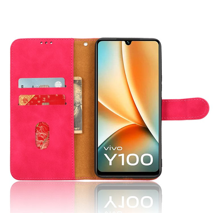 For vivo Y100 5G PU Leather Shockproof Flip Case Skin-touch Wallet Stand Phone Cover - Rose