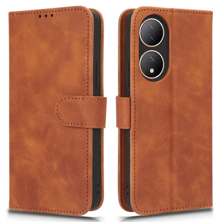 For vivo Y100 5G PU Leather Shockproof Flip Case Skin-touch Wallet Stand Phone Cover - Brown