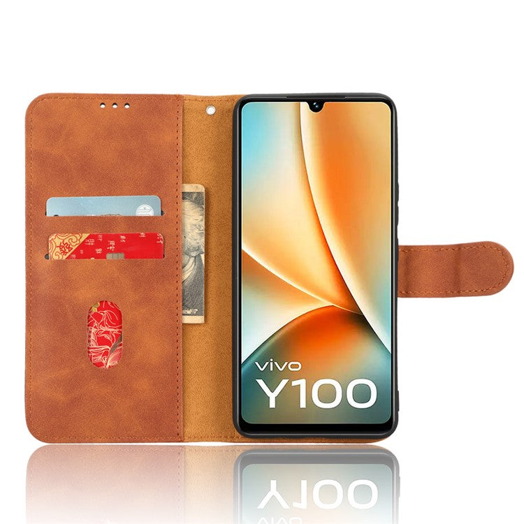 For vivo Y100 5G PU Leather Shockproof Flip Case Skin-touch Wallet Stand Phone Cover - Brown