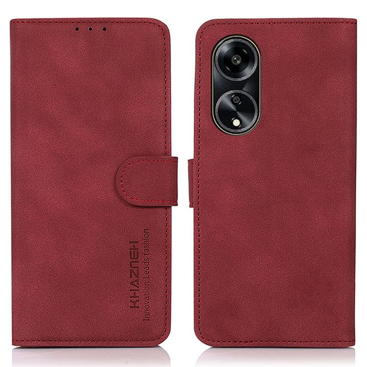 KHAZNEH PU Leather Phone Case for Oppo A1 5G Textured Flip Wallet Stand Cover - Red