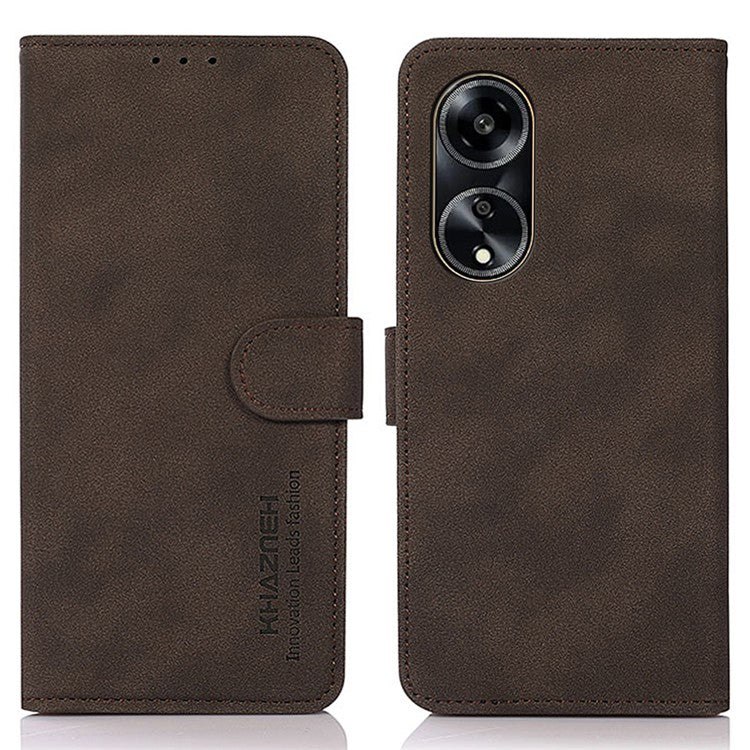 KHAZNEH PU Leather Phone Case for Oppo A1 5G Textured Flip Wallet Stand Cover - Brown