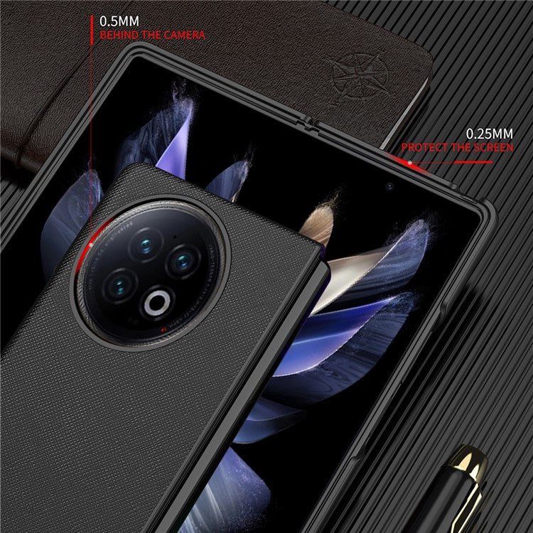 For vivo X Fold2 Anti-scratch Cross Texture Phone Case Rubberized PU Leather Coated PC Back Cover - Black