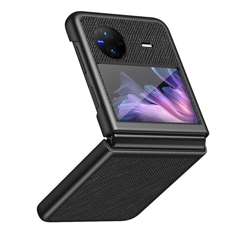 For vivo X Flip Shockproof Phone Case Cross Texture Rubberized PU Leather Coated PC Back Cover - Black