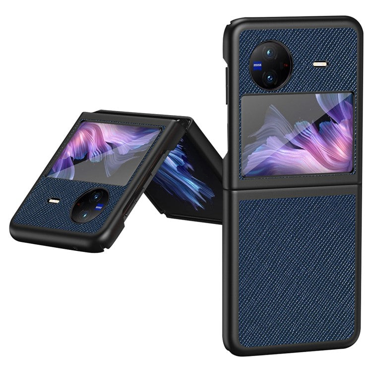 For vivo X Flip Shockproof Phone Case Cross Texture Rubberized PU Leather Coated PC Back Cover - Sapphire