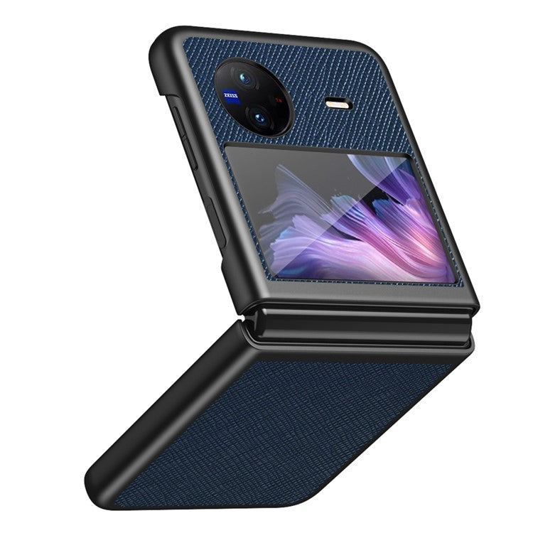 For vivo X Flip Shockproof Phone Case Cross Texture Rubberized PU Leather Coated PC Back Cover - Sapphire