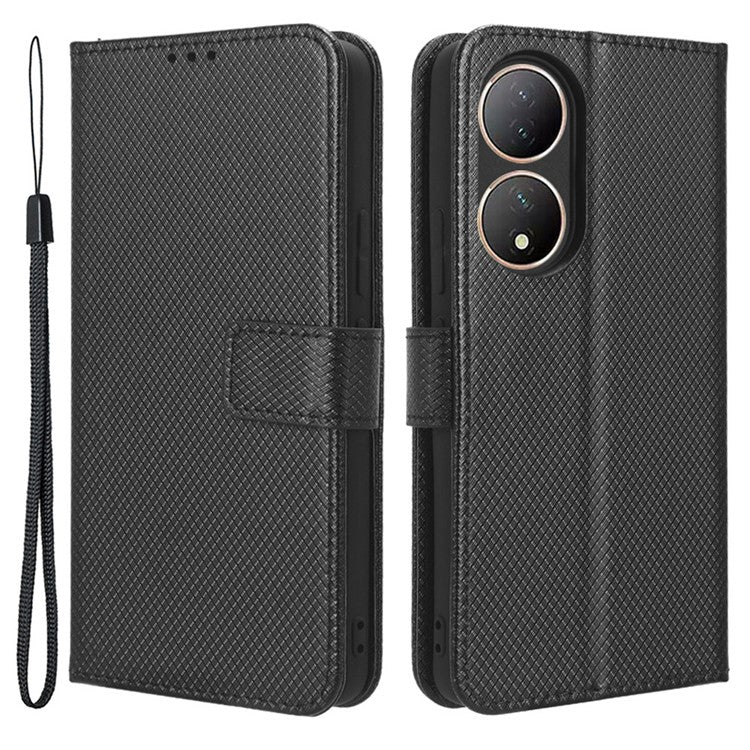 For vivo Y100 5G / T2 5G PU Leather Wallet Case Diamond Texture Flip Stand Phone Cover - Black